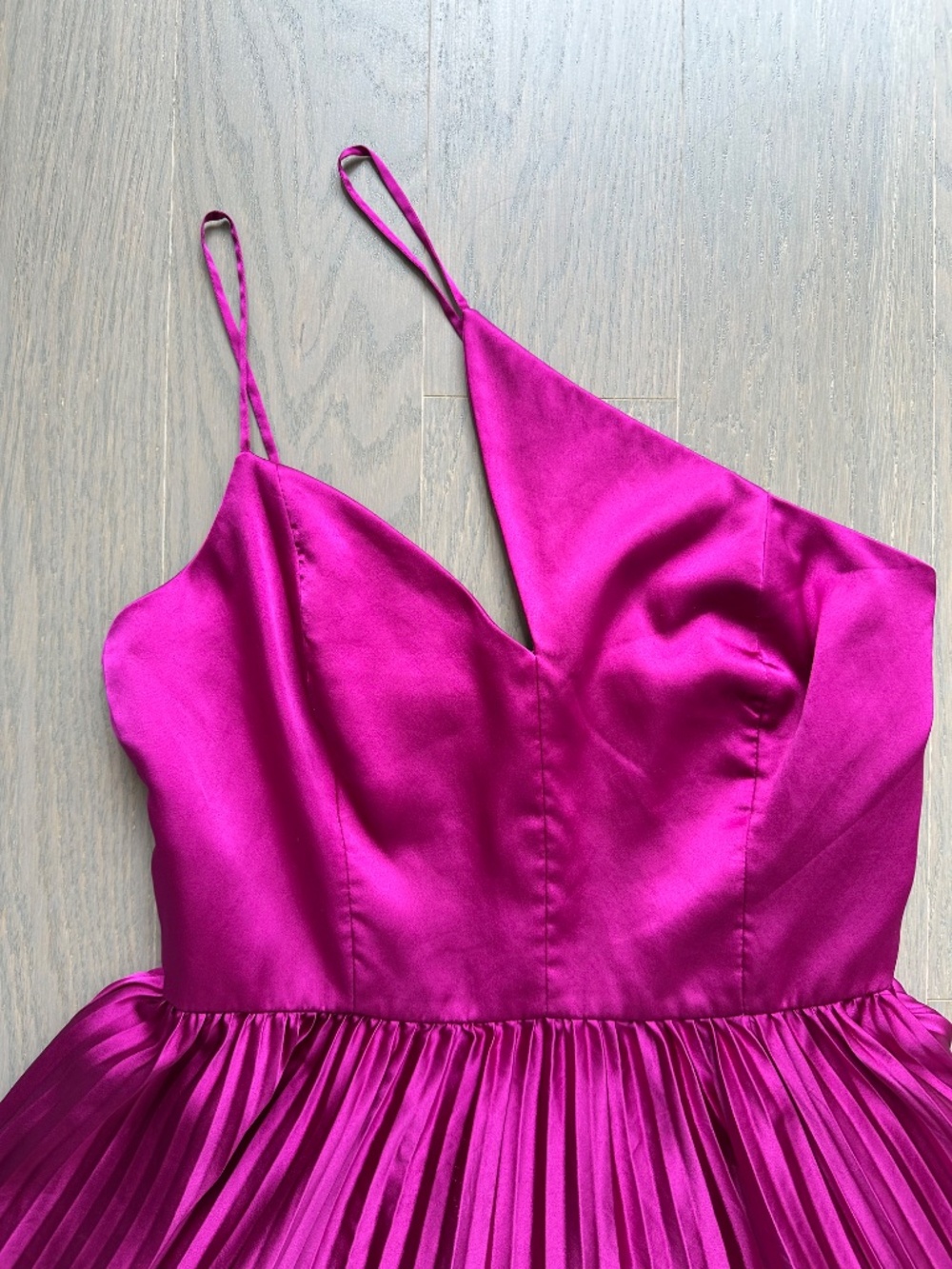 AMUR Khari One Shoulder Gown Satin Purple Pink Pleated Cut Out Dress - Size 6 - Picture 5 of 9